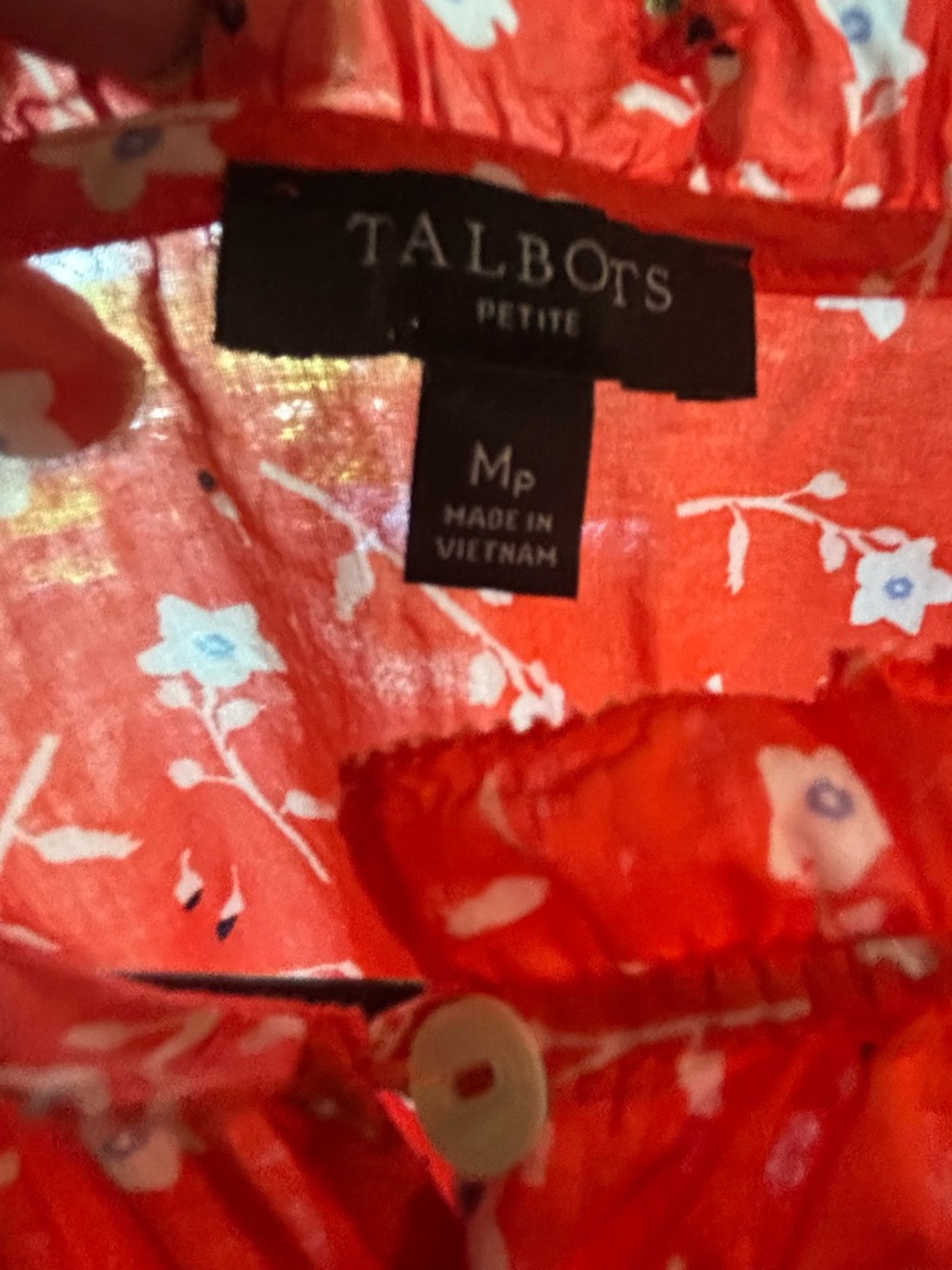 Talbots Petite Coral Floral Button-Front Top